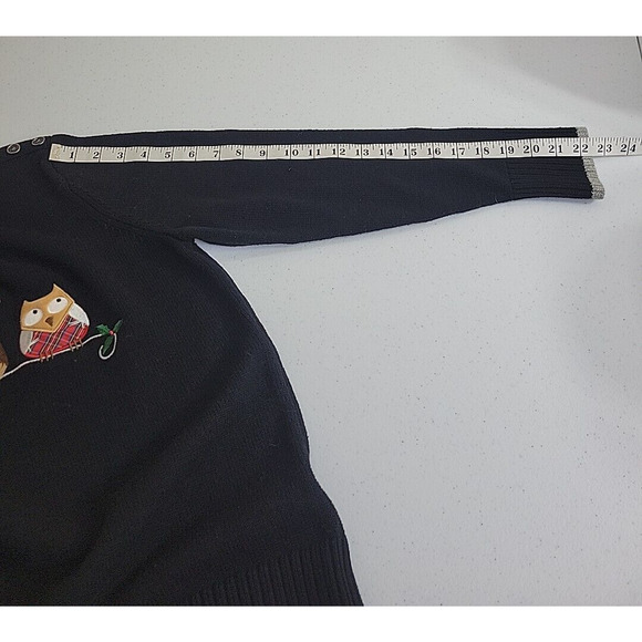 NWT Christopher & Banks Christmas Black Owl Knit Pullover Sweater Size Medium - Picture 6 of 15